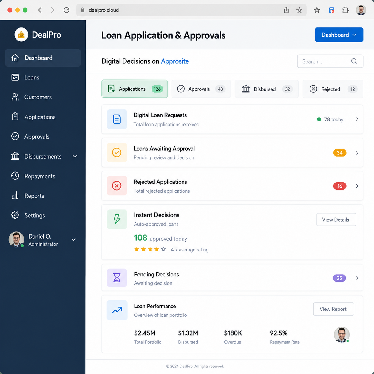 Loan application and approvals screenshot